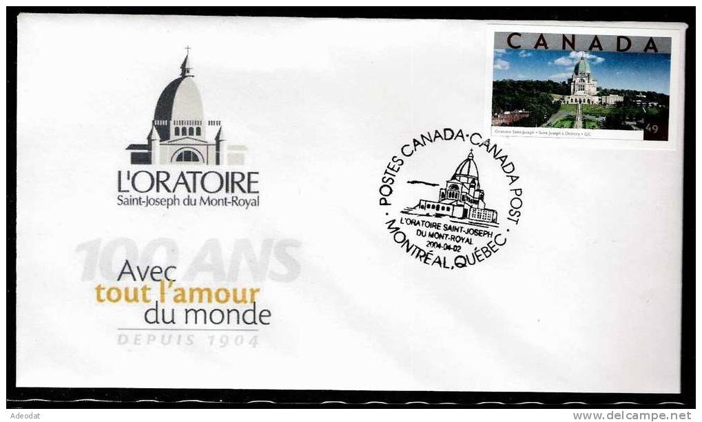 9F-SAINT FRÈRE ANDRÉ FONDATEUR ORATOIRE SAINT-JOSEPH, MONTRÉAL CANADA PLI SOUVENIR 2 AVRIL 2004 - Commemorative Covers