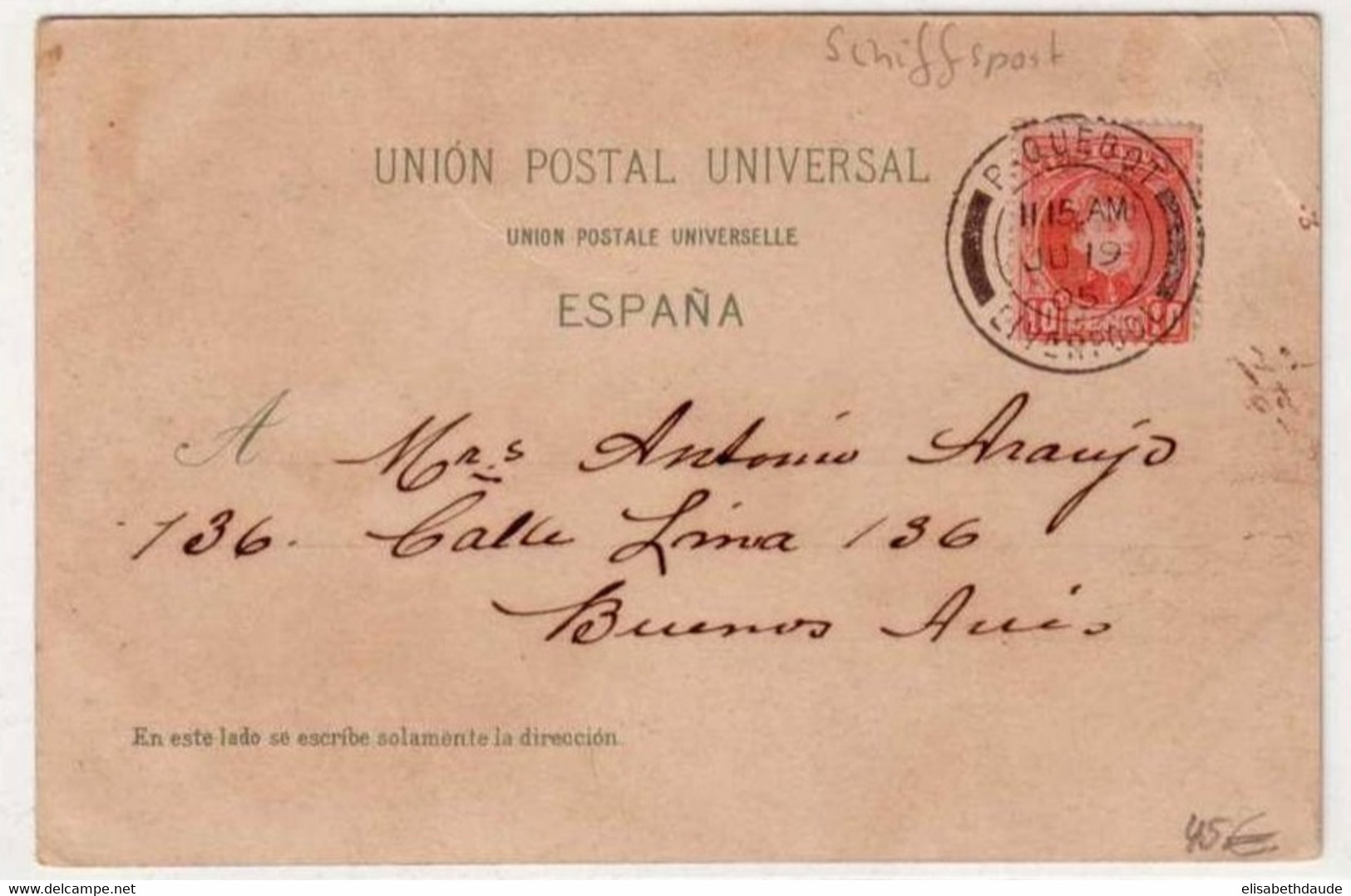 1905 - CARTE POSTALE Des CANARIES (ESPAGNE) Pour La BUENOS-AIRES (ARGENTINE) Par PAQUEBOT ANGLAIS "LIVERPOOL" - RARE - Briefe U. Dokumente