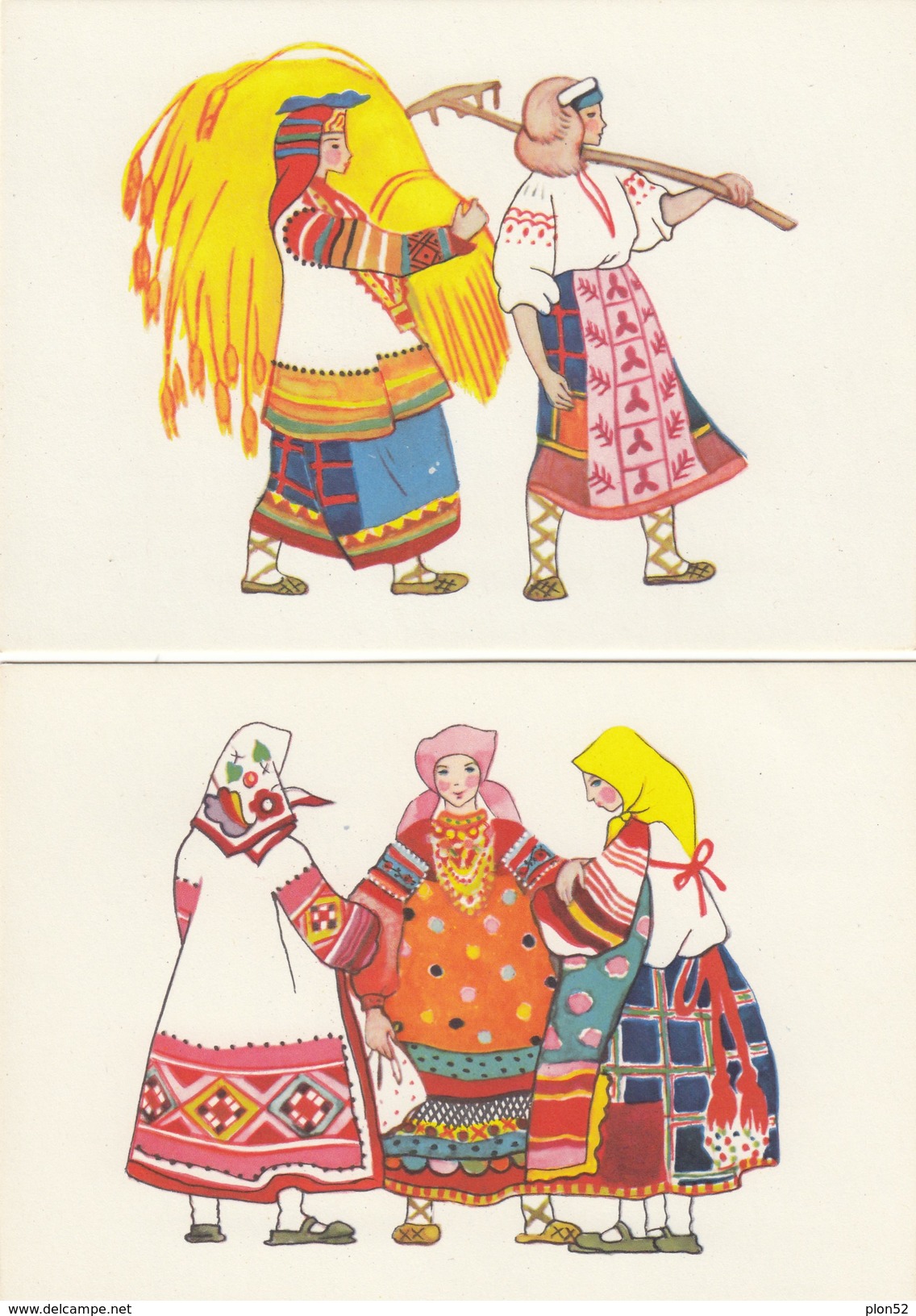 4306-RUSSIA-COSTUMI-N.12 CARTOLINE FORMATO GRANDE DISEGNATE CON CONTENITORE-FG - Costumi