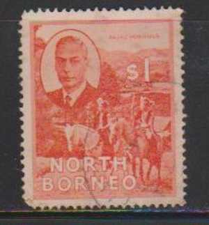 Malaya North Borneo Used Hinged 1950 , $1.00 Horse Man, Animal - Noord Borneo (...-1963)