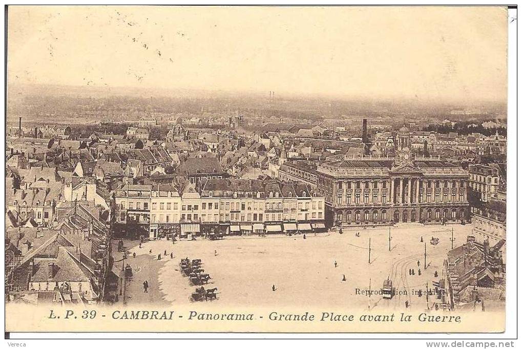 59- CAMBRAI - PANORAMA- GRANDE PLACE Avant La GUERRE- Beau Plan Aerien - Cambrai