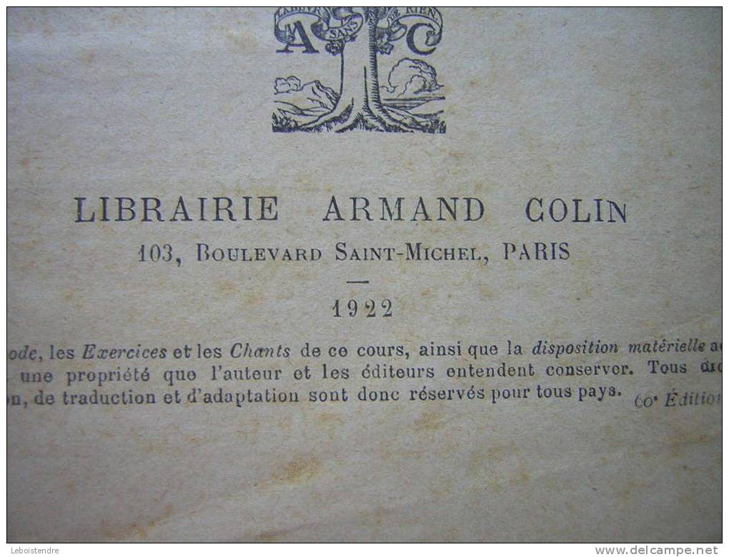 LIVRE-ENSEIGNEMENT ELEMENTAIRE-LA PREMIERE ANNEE DE MUSIQUE-SOLFEGE ET CHANTS- A.MARMONTEL-1922-LIBRAIRIE ARMAND COLIN - Musique