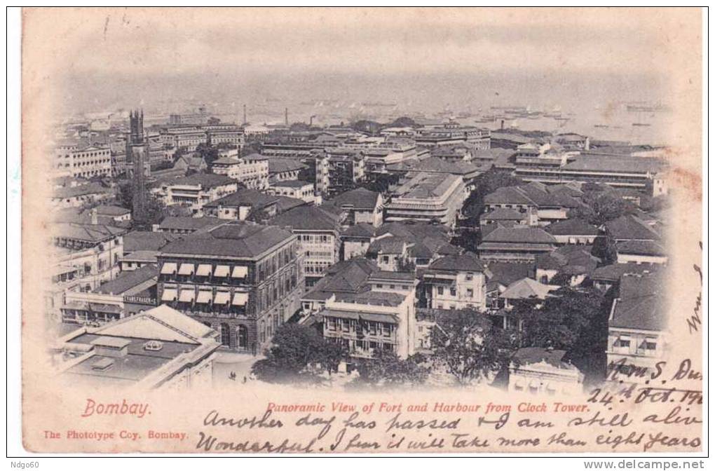 * Bombay - Panoramic View Of Fort And Harbour From Clock Tower - India