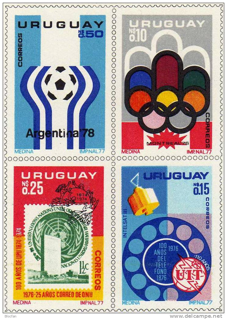 Expo UREXPO Uruguay Block I/1976 ** 40€ Olympiade 100 Jahre Telefon UPU 25 Jahre UN-Post Fußball-WM M/s Sheet Bf America - Uruguay