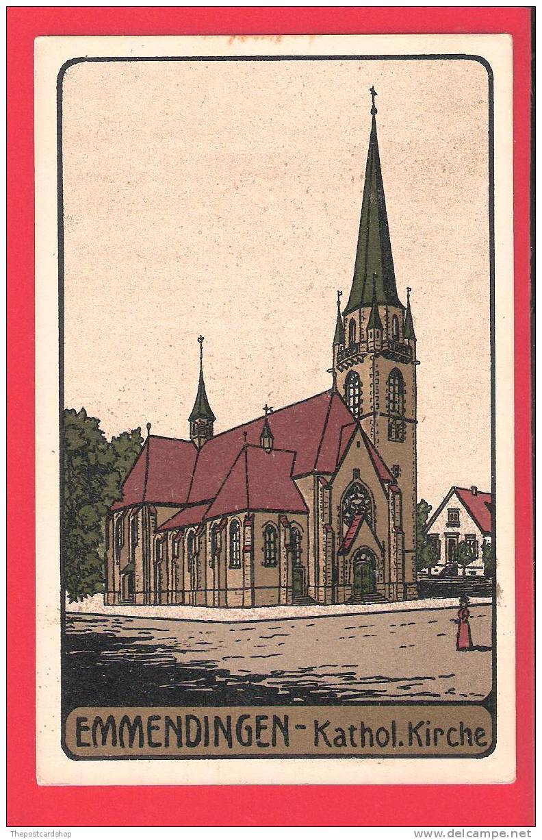 EMMENDINGEN KATHOL KIRCHE  1917 BRIEFMARK POSTMARK GERMANY ART DRAWN - Emmendingen