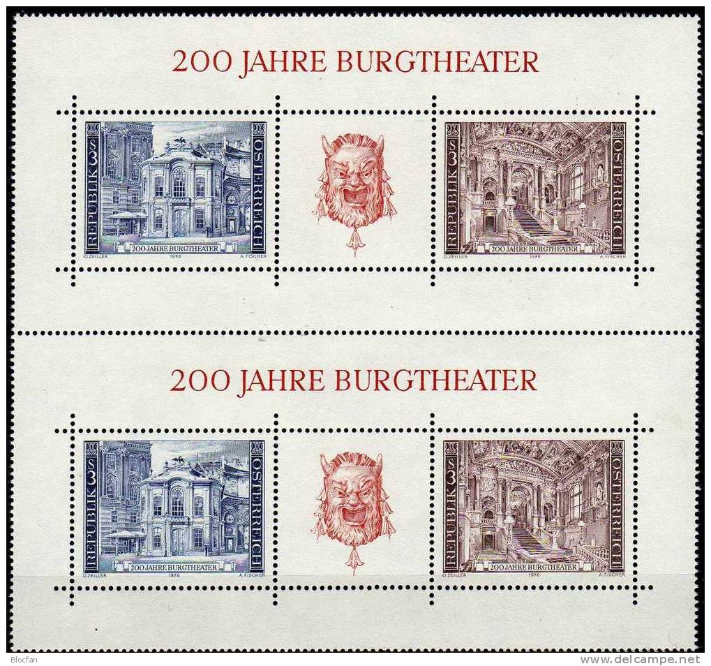 Doppelblock 1976 Burgtheater 1507/8,ZD+3xBlock 3 ** 7€ Theater-Maske Architektur Feststiege Michaelerplatz Sheet Austria - Collections