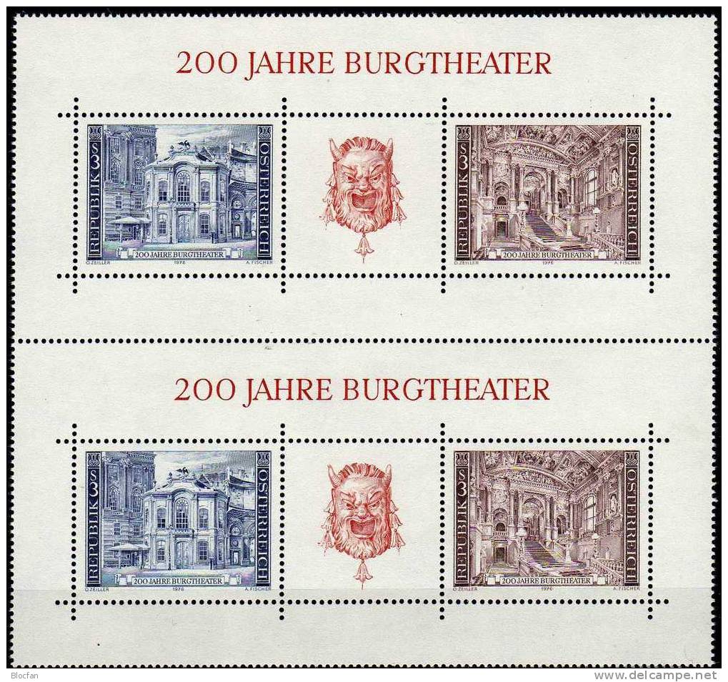 Doppelblock Burgtheater Austria 1507/8, ZD+ 3 X Block 3 ** 7€ Theater-Maske, Architektur Der Feststiege, Michaelerplatz - Sammlungen (im Alben)