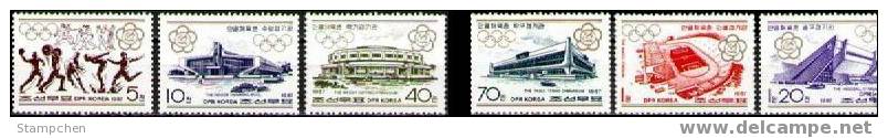 1987 North Korea Sports Stamps Soccer Football Table Tennis Weight Lifting Diving Gymnasium Taxi - Table Tennis