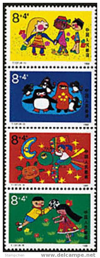 China 1989 T137 Childrens Life Stamps Penguin Bird Moon Sport Flower Kid Drawing - Pingouins & Manchots