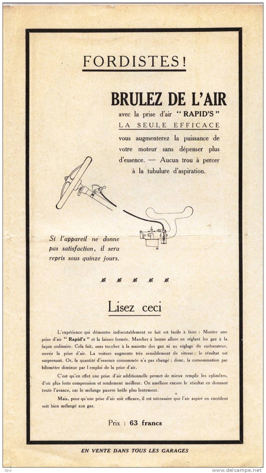 Dépliant Technique Des Etabl. A.M. Comptour Constructeur Automobile  Ford - Les Spécialités " Rapid"3 Volets-Ford - Car Racing - F1