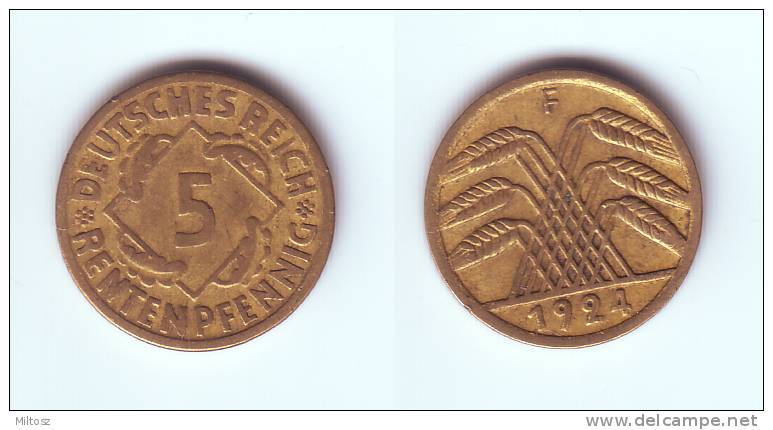 Germany 5 Rentenpfennig 1924 F - 5 Renten- & 5 Reichspfennig