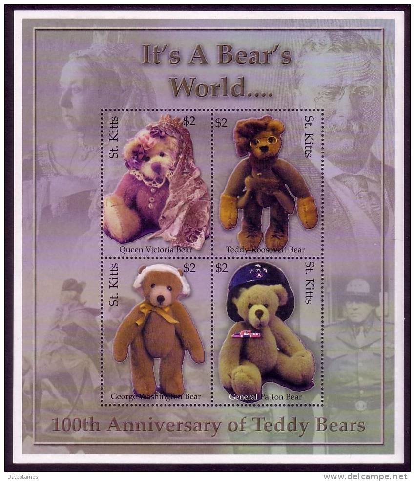 Teddy Bear  -  745/48 + Bl 51 - St.Kitts-et-Nevis ( 1983-...)