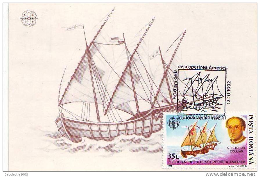 M1205 Maximum Card Romania Cristofor Columb  Ship Mina 500 Yeard From America Discovery Perfect Shape - Christopher Columbus