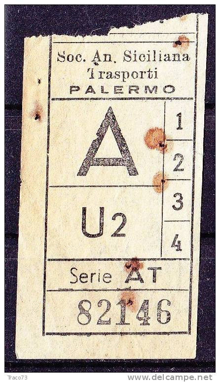 PALERMO  1950 / 60  - BIGLIETTO PER AUTOBUS -   A   Serie  " AT " - Europa