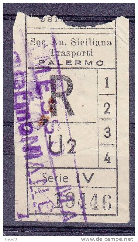 PALERMO  1950 / 60  - BIGLIETTO PER AUTOBUS -   R   Serie  " IV " - Europe
