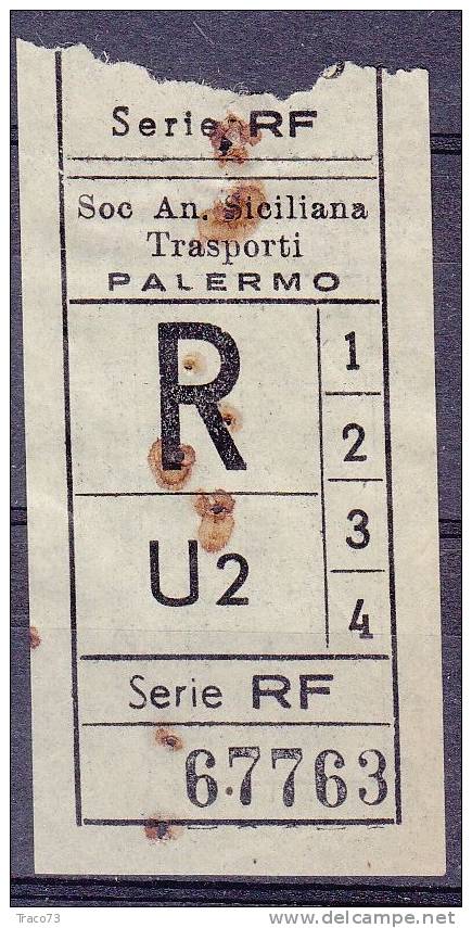 PALERMO  1950 / 60  - BIGLIETTO PER AUTOBUS -   R   Serie  " RF " - Europa