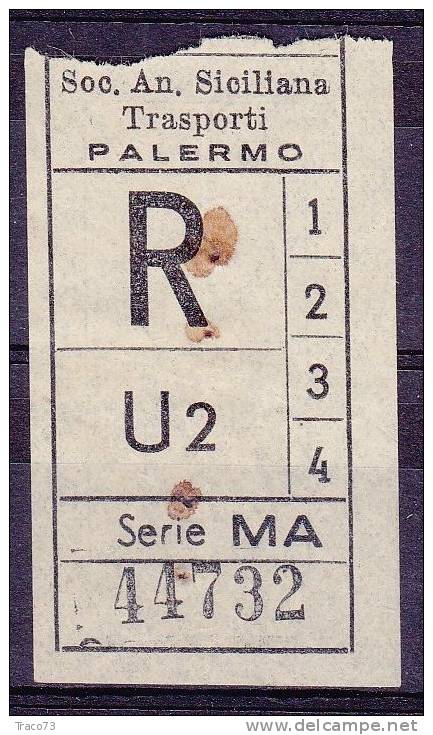 PALERMO  1950 / 60  - BIGLIETTO PER AUTOBUS -   R   Serie  " MA " - Europa