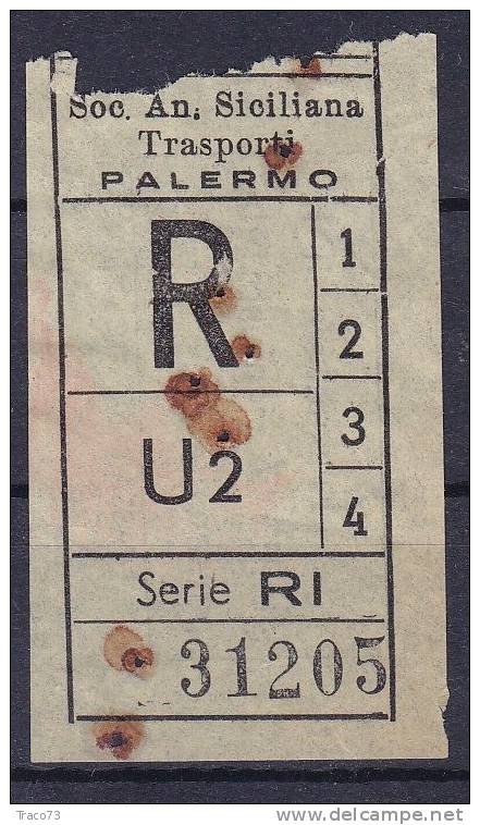 PALERMO  1950 / 60  - BIGLIETTO PER AUTOBUS -   R   Serie  " RI " - Europa