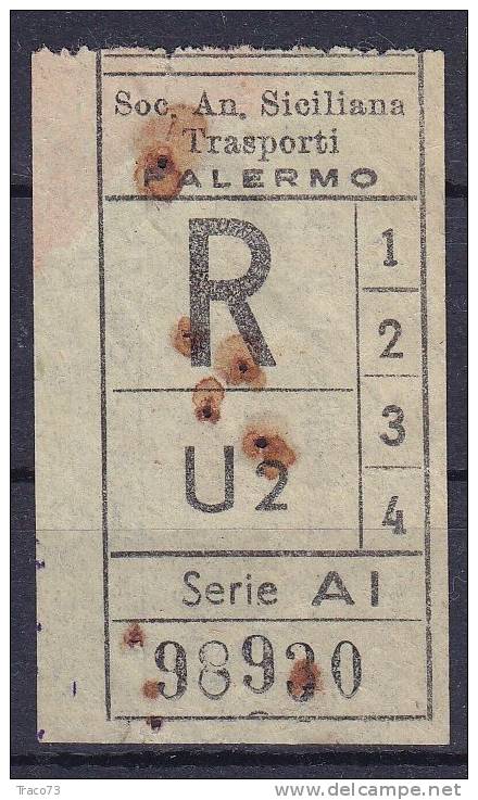 PALERMO  1950 / 60  - BIGLIETTO PER AUTOBUS -   R   Serie  " AI " - Europe