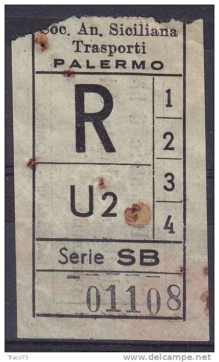 PALERMO  1950 / 60  - BIGLIETTO PER AUTOBUS -   R   Serie  " SB " - Europa