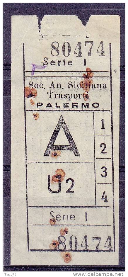 PALERMO  1950 / 60  - BIGLIETTO PER AUTOBUS -   A   Serie  " I " - Europa