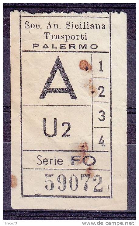 PALERMO  1950 / 60  - BIGLIETTO PER AUTOBUS -   A   Serie  " FO " - Europe