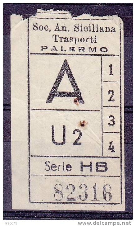 PALERMO  1950 / 60  - BIGLIETTO PER AUTOBUS -   A   Serie  " HB " - Europa