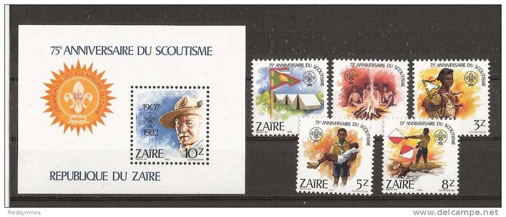 Zaïre: 1164/ 1168 ** + BF 52 **  Scoutisme - Unused Stamps
