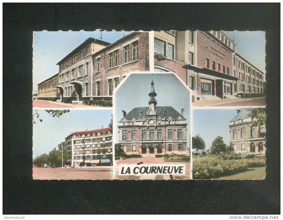 CPSM - La Courneuve (93) - Divers Aspects Multivues ( Groupe Scolaire Poincaré HLM H.L.M. Station Service Essence Shell - La Courneuve