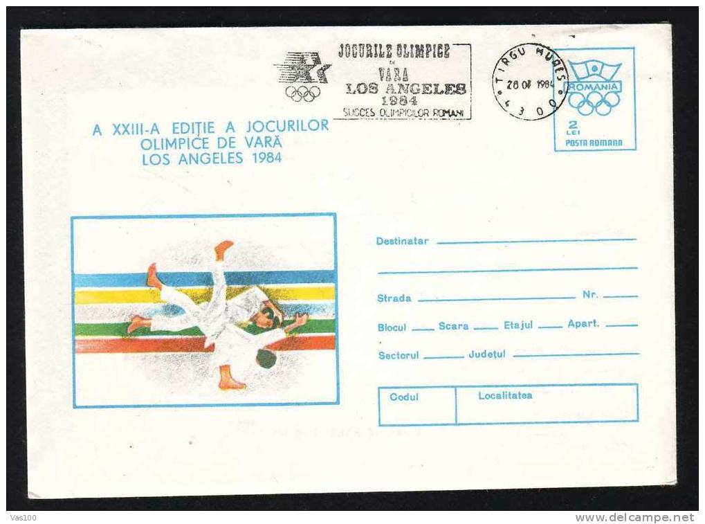 ROMANIA 1984 JUDO Individuel Olympic Games Los Angeles Entier Postaux,stationery Cover. - Judo