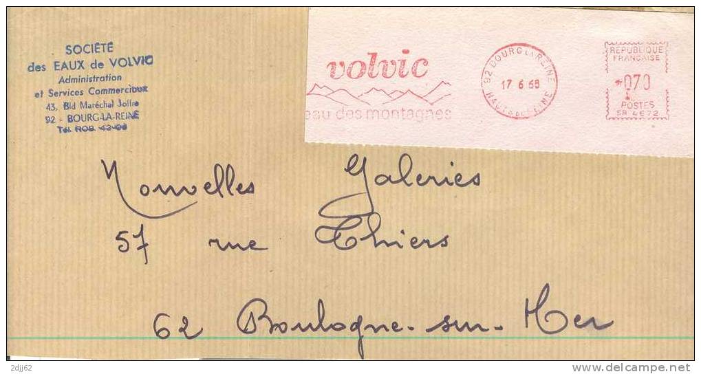 Eau, "Volvic", Montagne, Bourg La Reine - EMA Satas - Etiquette 13x4,5 Cm Sur Devant  D'enveloppe (G028) - Kuurwezen