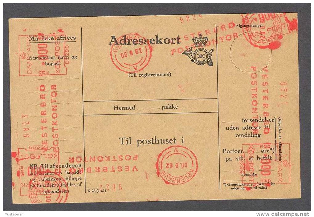 Denmark Adressekort Bulletin D´Expedition Freight Bill VESTERBRO Postkontor 1962 Mult. Red Cancels (I) - Brieven En Documenten