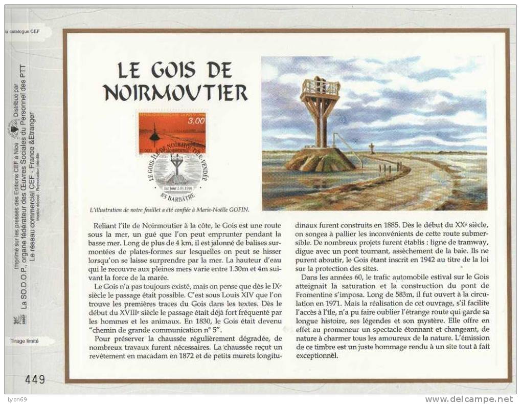 FEUILLET  CEF  1376 LE GOIS DE NOIRMOUTIER  SITE ET MONUMENT  1998 - Zonder Classificatie