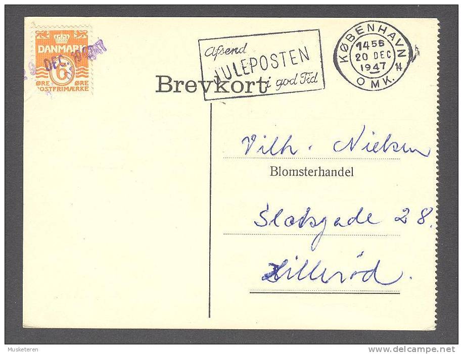 Denmark KØBENHAVN 1947 Card Karte To HILLERØD Postage Due Porto Stamp TAXE (2 Scans) - Lettres & Documents