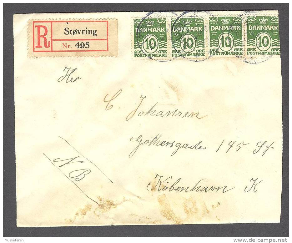 Denmark Registered Einschreiben Label Sønderup Pr. STØVRING Cover 1926 To København K 4-Stripe !! - Lettres & Documents