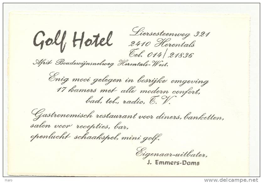 HERENTALS - Carte De Visite "Golf Hotel" - Cartes De Visite