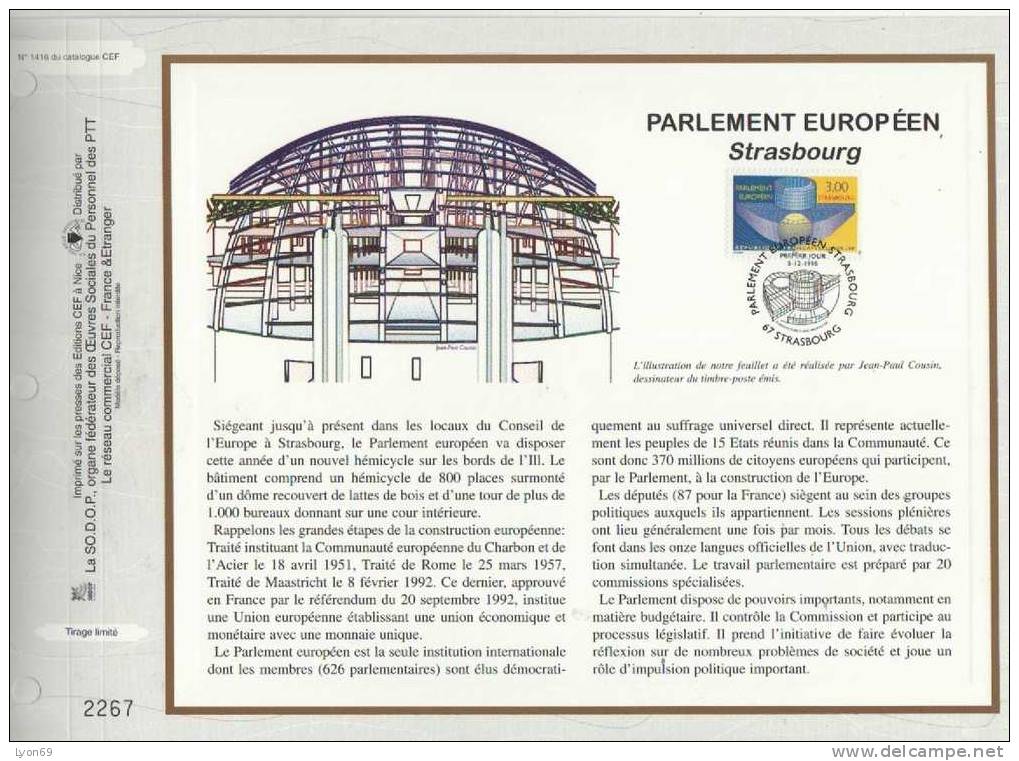 FEUILLET  CEF  1416  PARLEMENT EUROPEEN  STASBOURG SITE ET MONUMENT  1998 - Zonder Classificatie