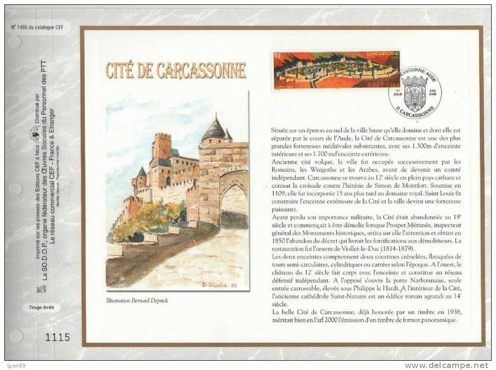 FEUILLET  CEF  1485  CTE DE CARCASSONNE  SITE ET MONUMENT 2000 - Zonder Classificatie