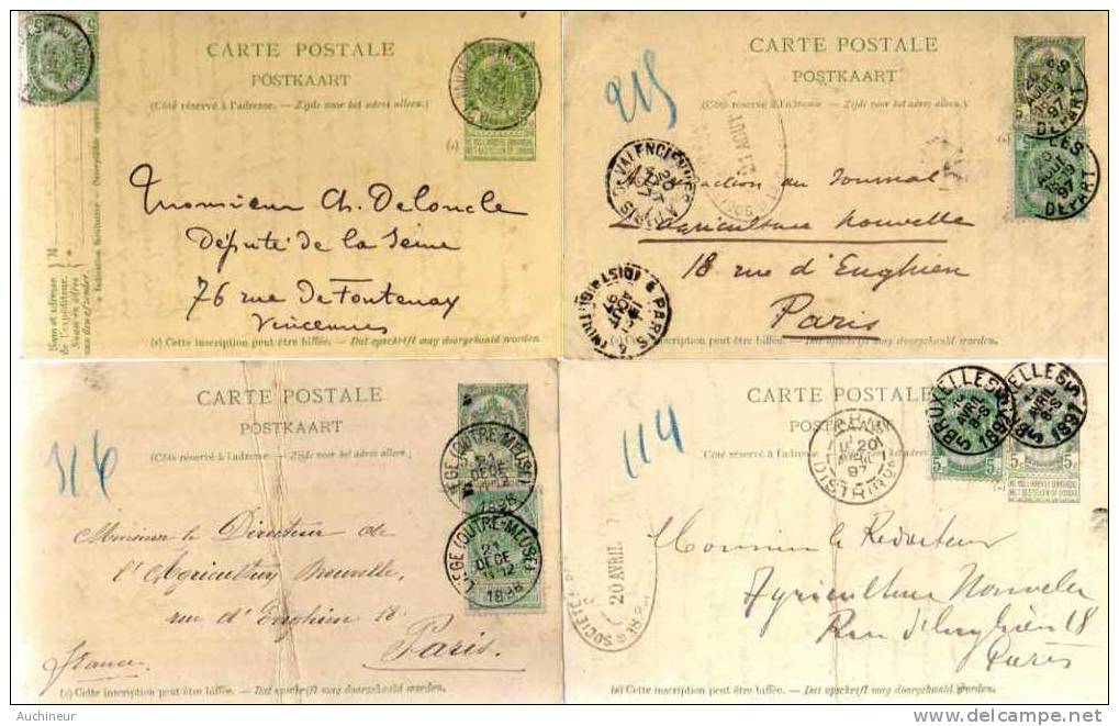 Lot De 4 Entiers 1896-1898 Pour Le Député De La Seine Et Directeur Du Journal L'agriculture Nouvelle - Cartoline 1871-1909