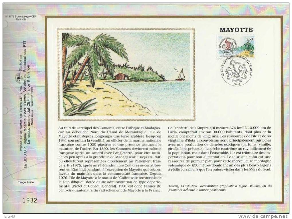 FEUILLET  CEF11073 S MAYOTTE  SITE ET MONUMENT 1991 - Zonder Classificatie