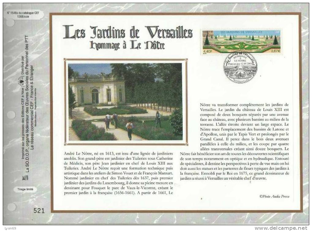 FEUILLET  CEF1546 S LES JARDINS DE VERSAILLES  SITE ET MONUMENT  SPRT 2001 - Zonder Classificatie