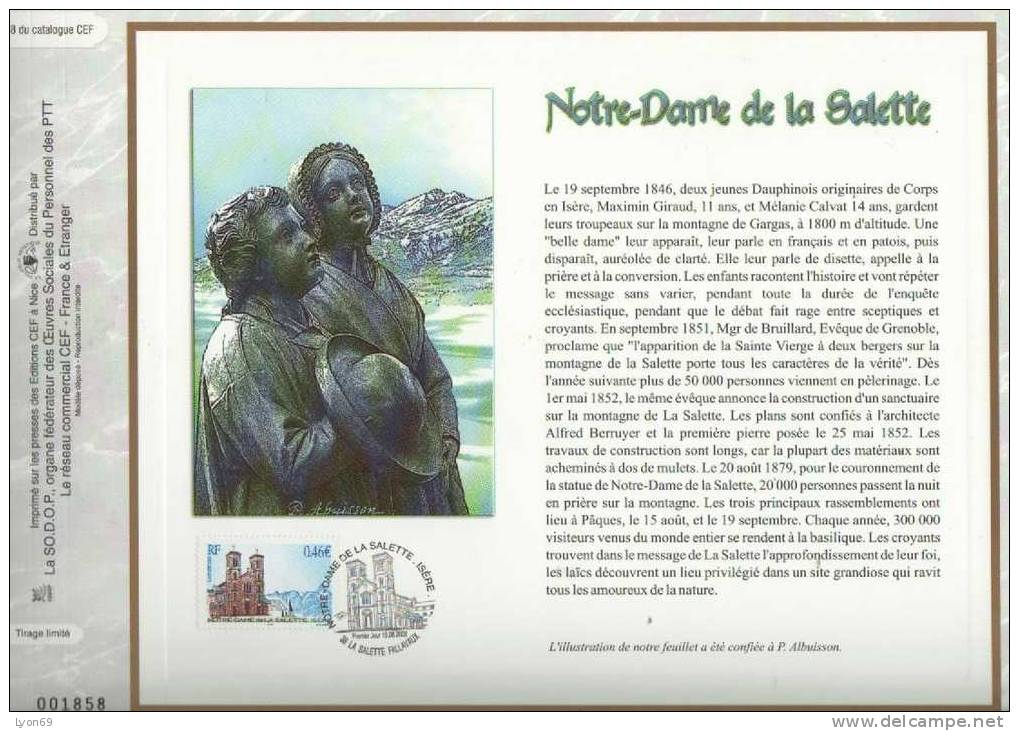 FEUILLET  CEF1618 NOTRE DAME DE LA SALETTE  SITE ET MONUMENT 2002 - Unclassified