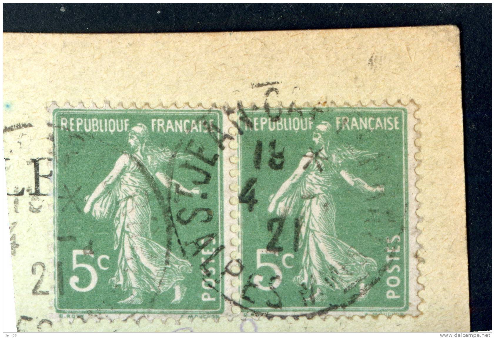 =*= Semeuse: 137x2 Vert Clair Variété (type I & II Se Tenant) Sur Carte Au Tarif St-Jean-Cap-Ferrat>>>>Bel Gique 1921 =* - Cartas & Documentos