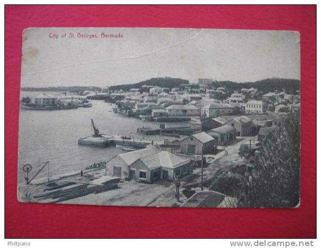 City Of St Georges   Bermuda  Black & White  Crease Top Side  Circa 1910 - Bermudes