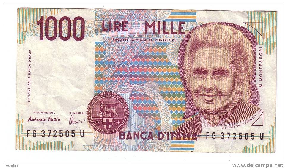 Billet  - 1000 Lire - Excellent état Mais Plié - 1000 Lire