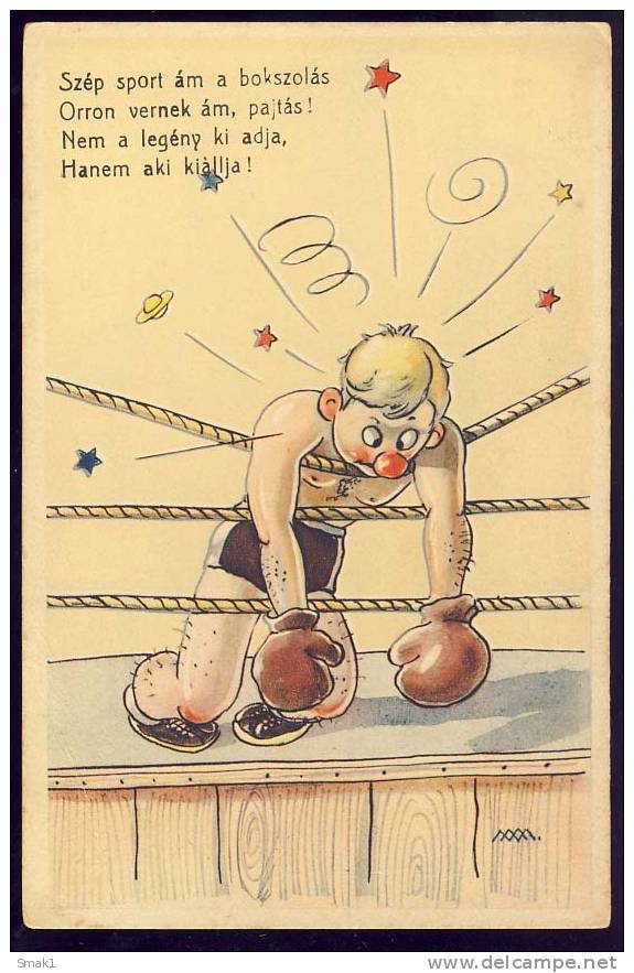 BOX  BOXING   Humour   Old Postcard - Boxe