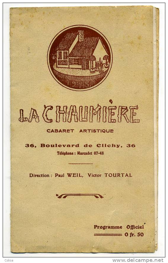 Pigalle Chansonniers  Programme Cabaret La Chaumière Années 1930 - Programmes