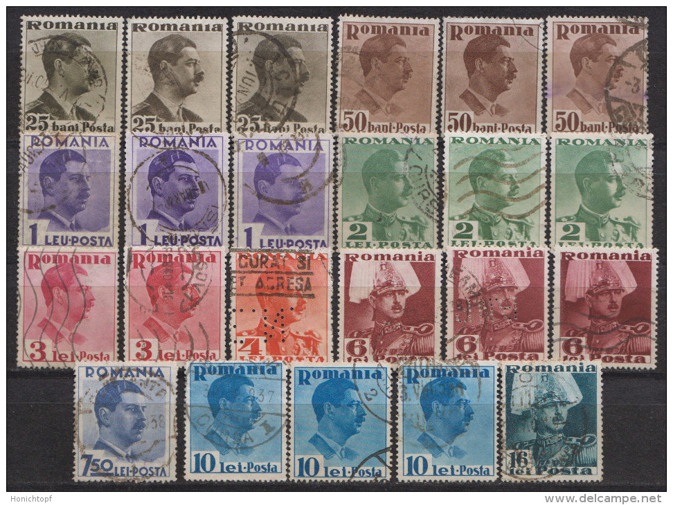 Rumänien; 1935/40; Michel 489/507 O; Karl II; 23 Stück - Gebraucht