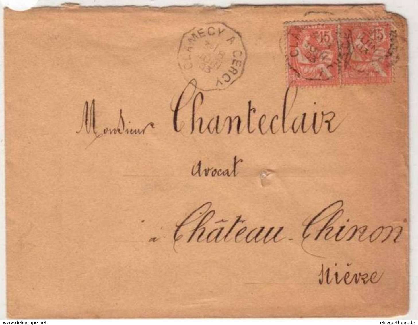 1903 - CACHET AMBULANT CLAMECY à CERCY Sur LETTRE MOUCHON Pour CHATEAU-CHINON (NIEVRE) - Correo Ferroviario