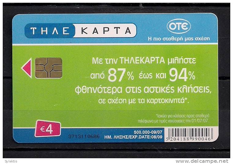 GREECE  USED D0155 PHONECARD  (09/07) - Greece